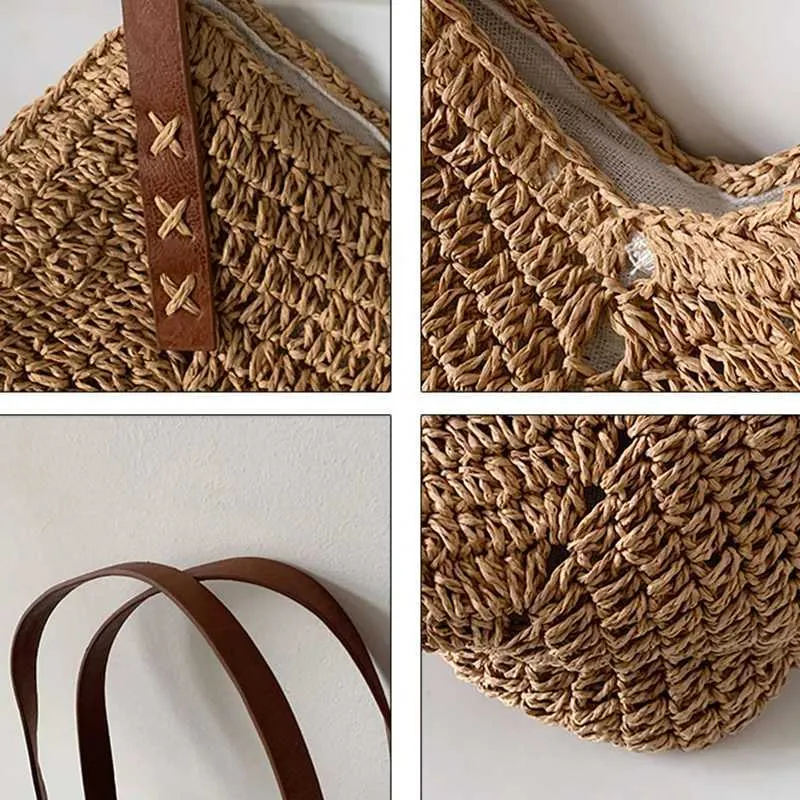 Summer grass woven shoulder bag Latan Beach large capacity handmade vacation travel shopping handbag Y241011_voghion.com