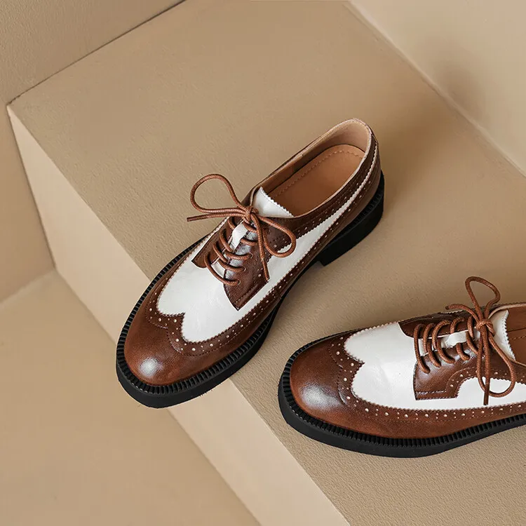 Spring/Autumn NEW Pumps Round Toe Thick Heel Split Leather For Women Retro Mixed Colors Oxfords Platform Shoes Eaa0 Oxds_voghion.com