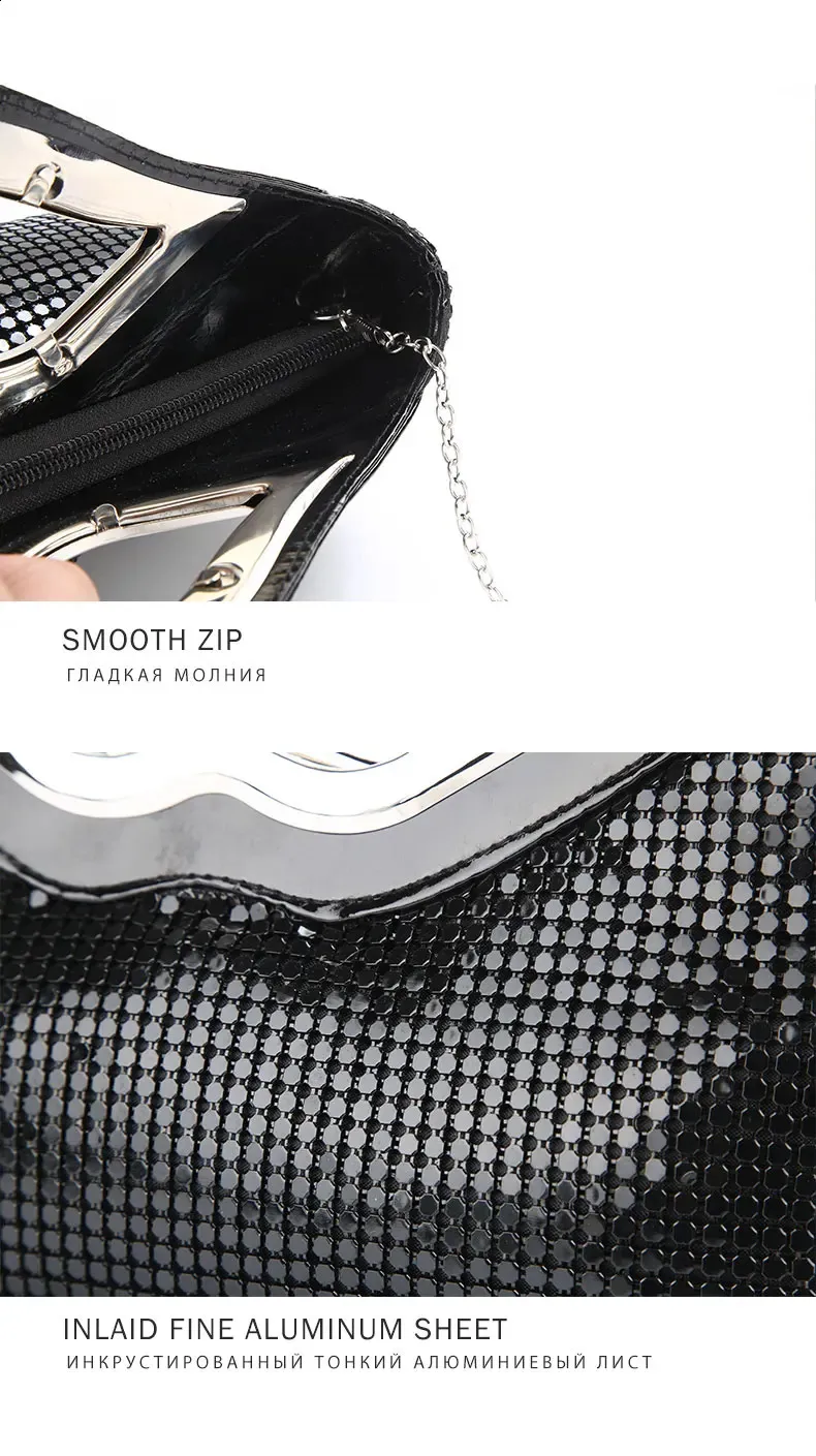 Womens Purse And Handbag Black Gold Sier Evening Sequin Shoulder Bag Female Wedding Clutch 240820_voghion.com