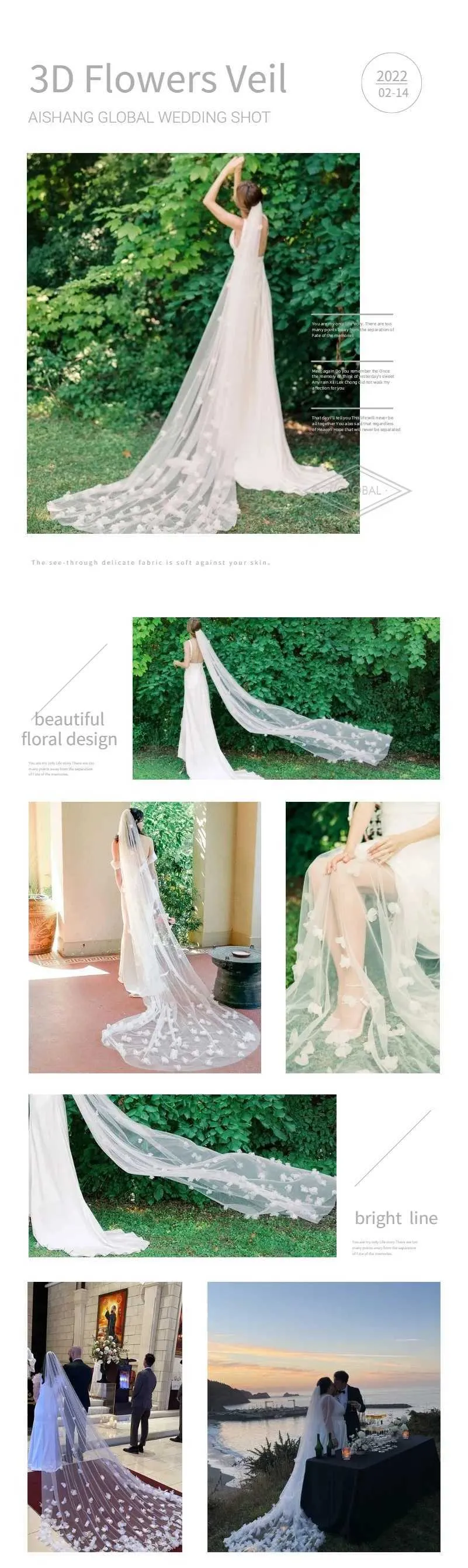 Hair Jewelry V20s One Tier With Fabric Flowers Scattered Lace Floral Applique Wedding Veil 3D Organza Flower On Bridal_voghion.com