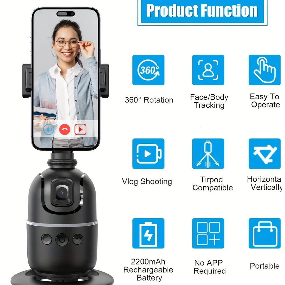 W O P03 Stabilizzatore Gimbal con tracciamento automatico del viso AI, treppiede per telefono cellulare, bastone per selfie portatile, supporto per riprese, controllo dei gesti_voghion.com