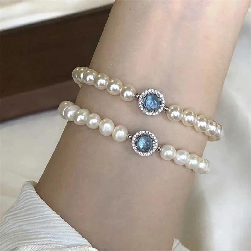 Elegant Pearl And Aquamarine Gemstone Bangle For Wedding Gift_voghion.com