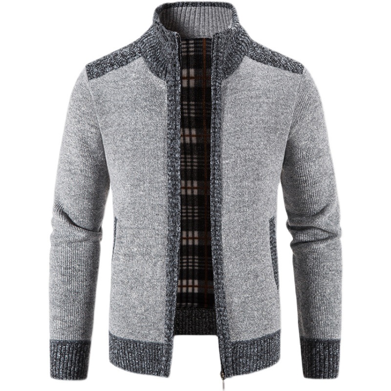 Men's clothing plus fleece thickened large size sweater coat stand collar cardigan sweater_voghion.com