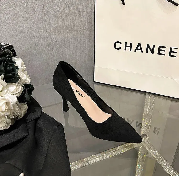 Heels Thin Toe Pointed Pumps Office Sexy Party Ladies Footwear Black Womens Shoes Formal on Heeled High Career 39_voghion.com