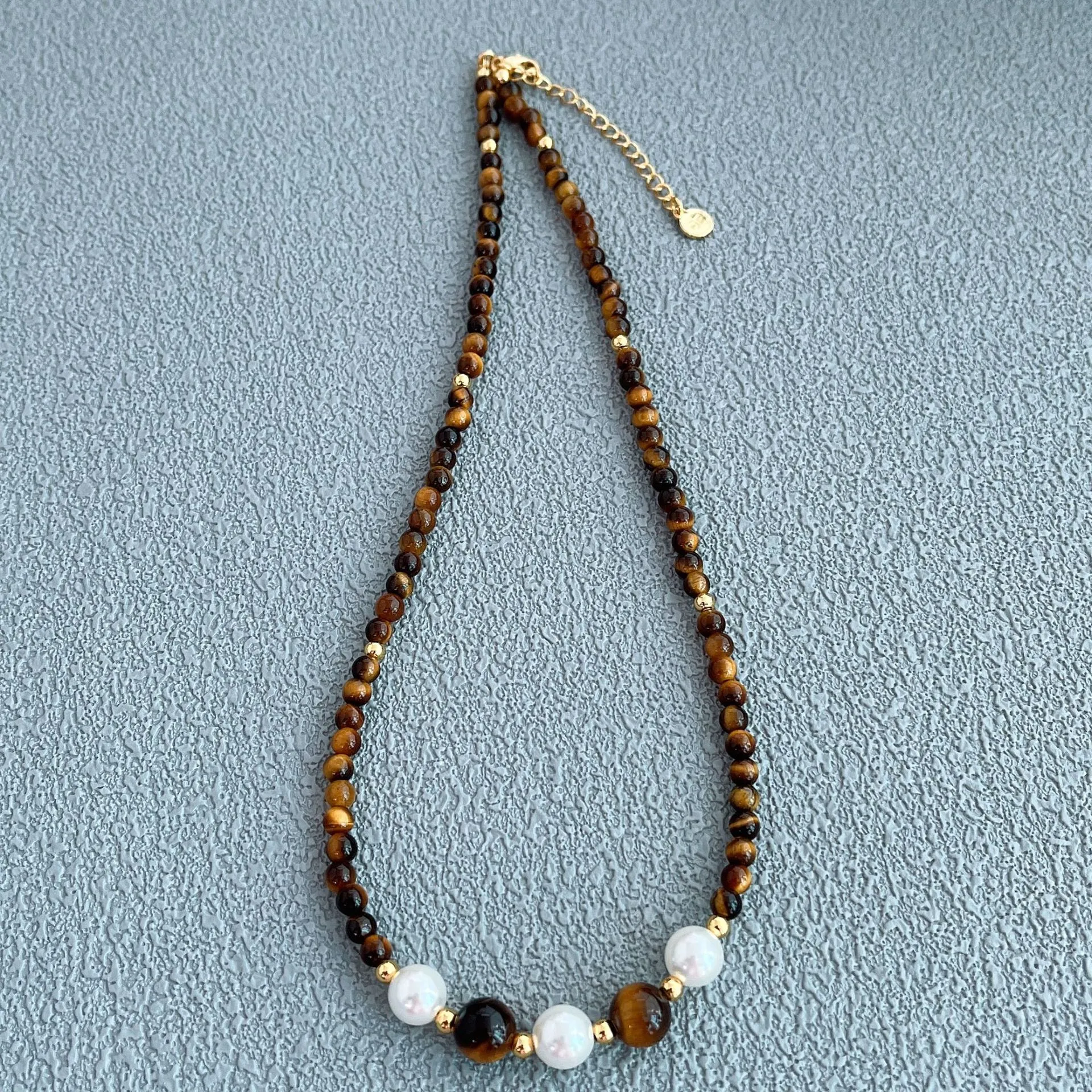 Ketten Maillard Tigerauge Perlmutt Perlen Perlen Leichte Retro Halskette Damen Nische Schlüsselbein Kette Süß Cool_voghion.com