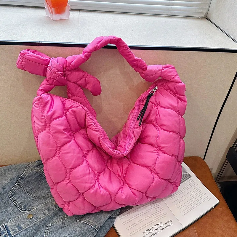 14barevná nylonová prošívaná taška s uzlovým ramenním popruhem, kabelka, velká kapacita, crossbody taška, dámské psaníčka 240823_voghion.com