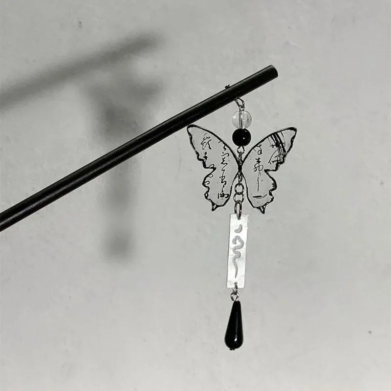 Fermagli per capelli in stile cinese elegante con calligrafia a farfalla e nappa, forcina per capelli, bacchetta, bastoncino, ornamento, copricapo, accessorio_voghion.com