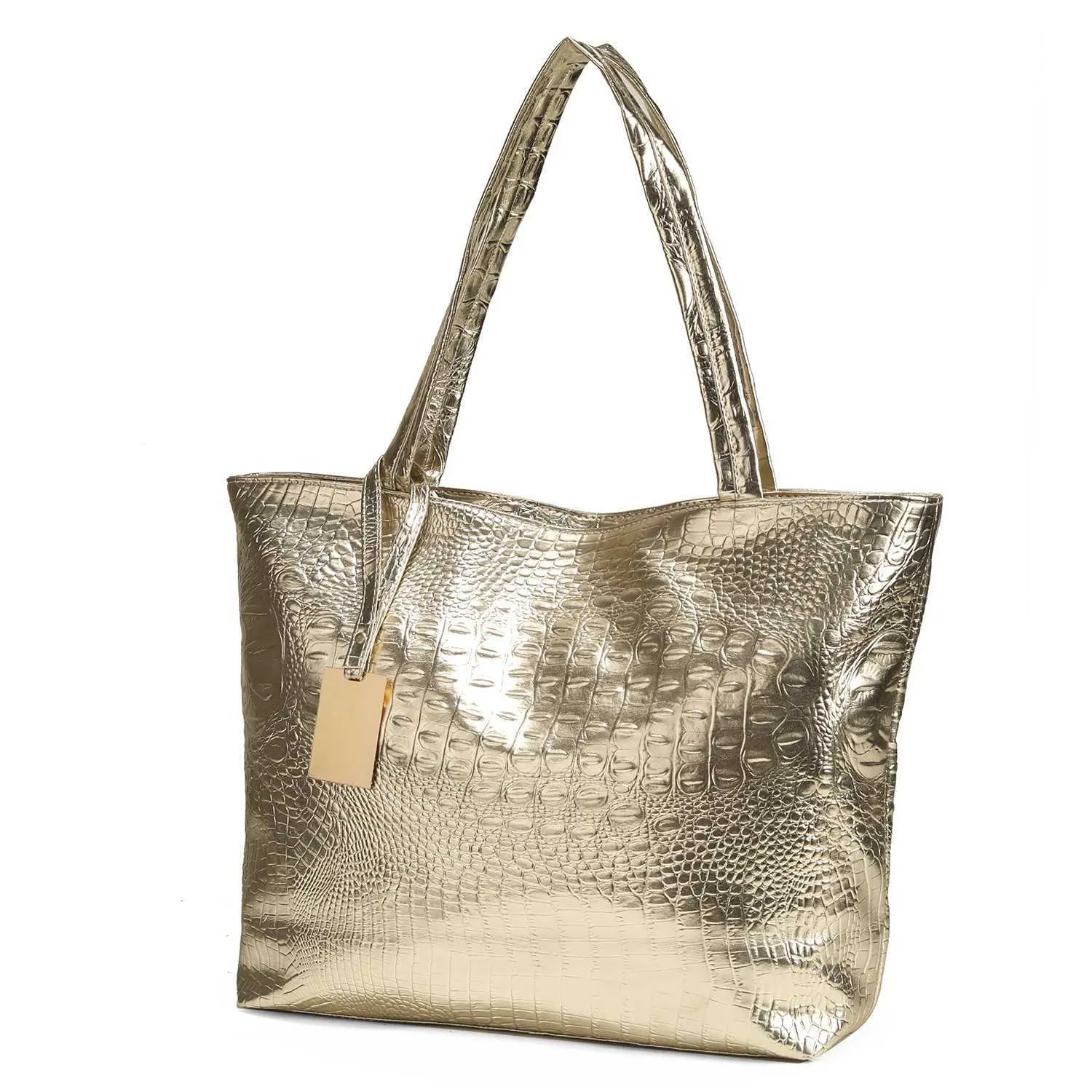 Elegant Large Tote Shoulder Handbag In Black Gold And Silver_voghion.com