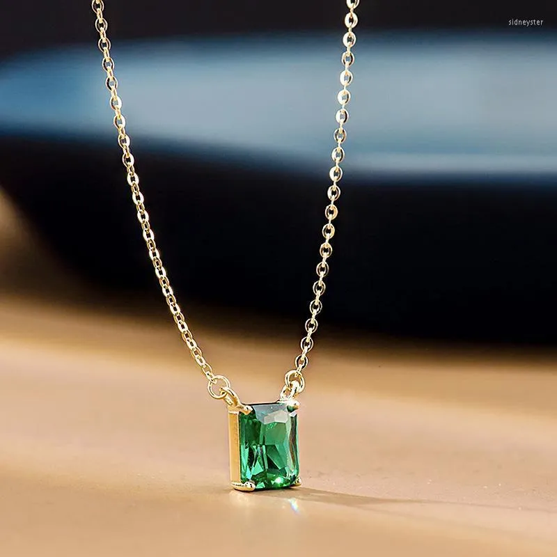 Anhänger Halsketten Authentische Sterling Silber Grüne Smaragd Halskette Für Frauen Mode Bijoux Hochzeit Statement Schmuck_voghion.com