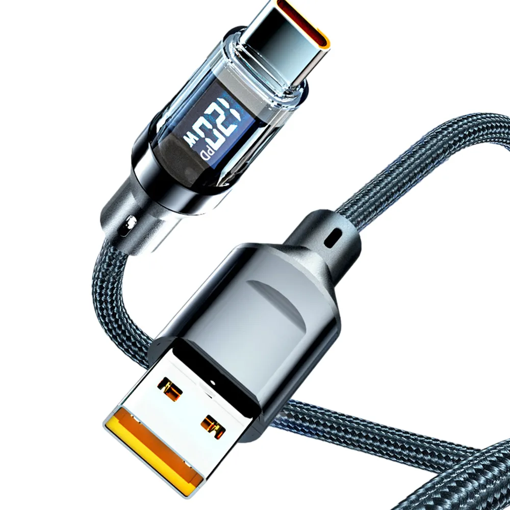 120W PD Fast Charging Cable Universal USB To Type-C Quick Charge Wire LED Digital Display Data Cables 2M_voghion.com