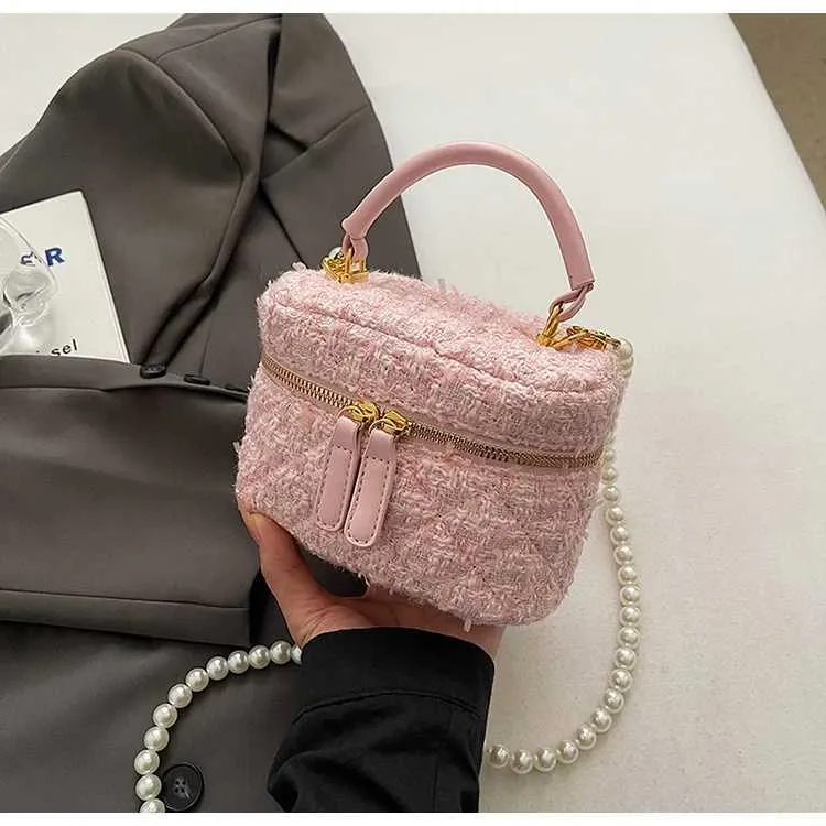 Mini Umhängetasche Für Damen Tweed Karo Klappentasche Perle_voghion.com