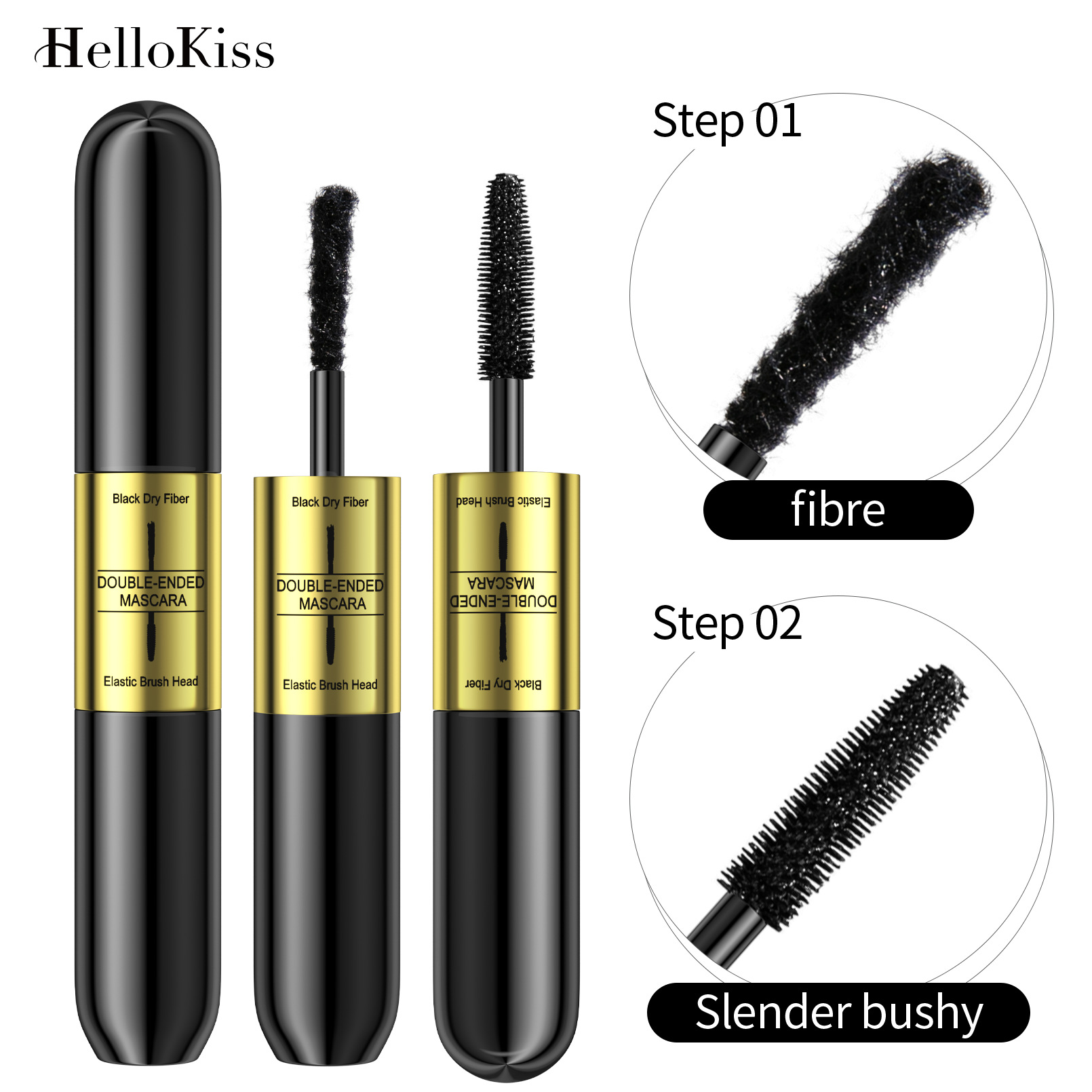 Hellokiss Doppelkopf 2 in 1 Fibergraft Eye Black wasserfest, dicht, ohne Make-up, gefärbt und gelockt_voghion.com