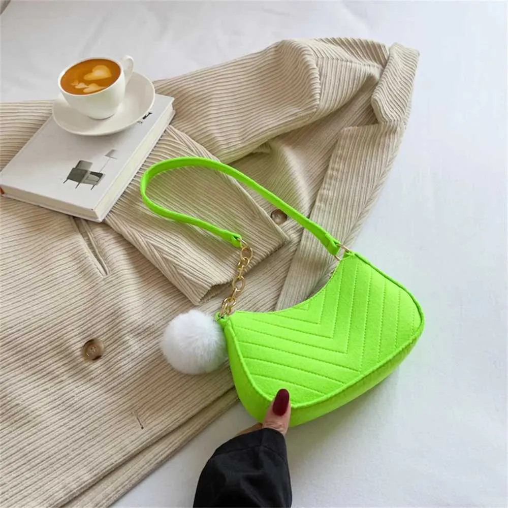 Borsa a tracolla con manico piccolo, modello in feltro alla moda, da donna, con portafoglio, tinta unita, sottobraccio, Y241123_voghion.com