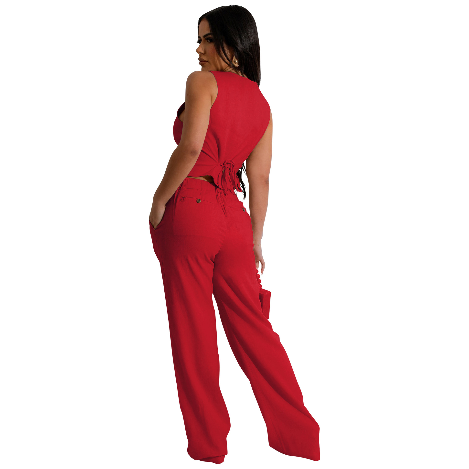 Women's linen two-piece vest vest suit office OL commuting summer_voghion.com