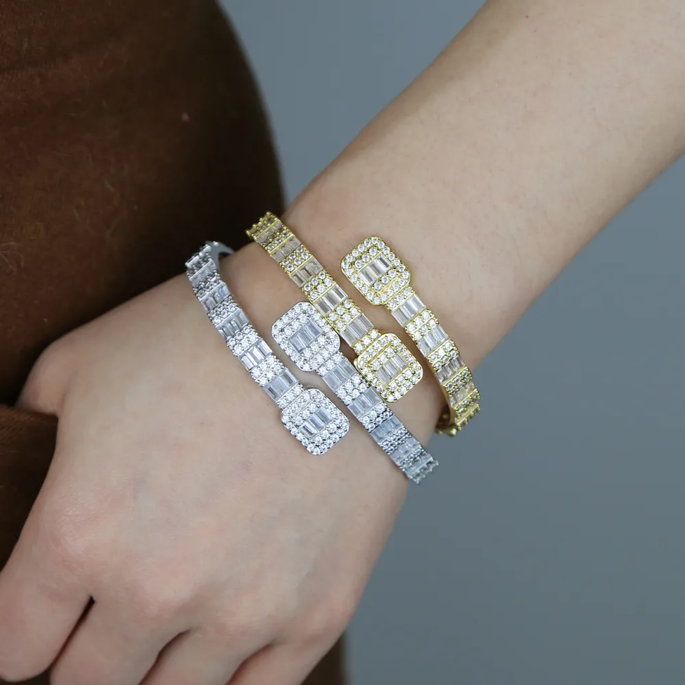 Iced Out Cubic Zirconia Bangle For Women, Micro Paved Cuff Bracelet_voghion.com