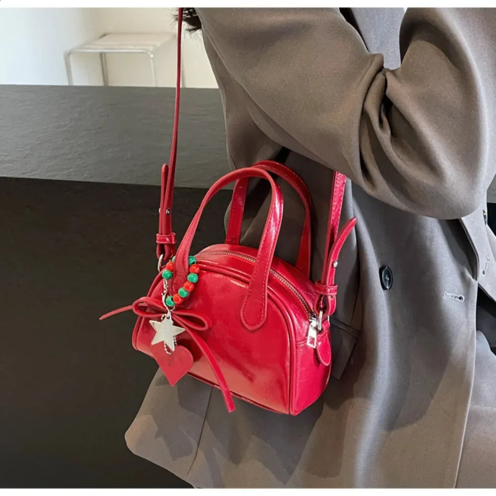 Damenhandtasche, einzelne Schulter, Umhängetasche, Weihnachtsfest-Atmosphäre, rot, vielseitig tragbar, trendige Mini-Tasche 240912_voghion.com