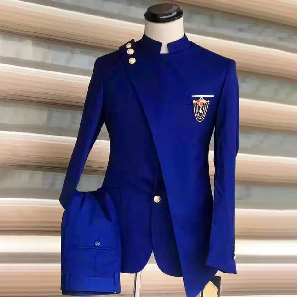 Men's Clothing Large Size Suit Two Piece Suit New Style Stand Collar Business Banquet Suit_voghion.com