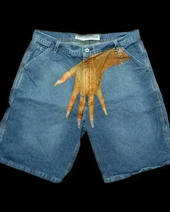 Pantaloncini in denim larghi con ricamo a motivo lettera Haruku Y2K Street da uomo, stile americano, nuova moda, gotici, a vita alta_voghion.com