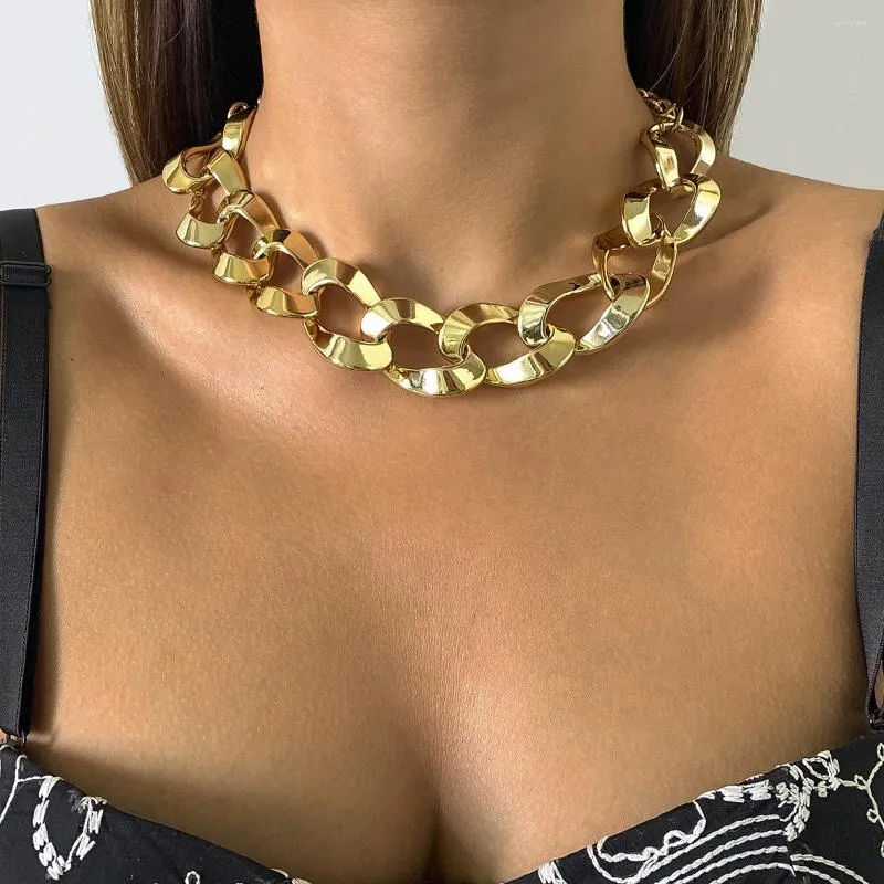 Cadenas de estilo hip hop para hombre, collar irregular grueso de color dorado, estilo punk personalizado, moda sencilla para mujer 2023_voghion.com