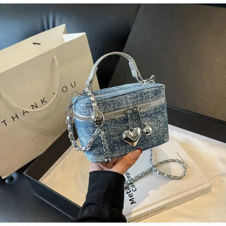 Vintage Denim Crossbody Bag Women Casual Fashion Flap Beads Box Short Handle Bags Female Versatile Commute Chain_voghion.com