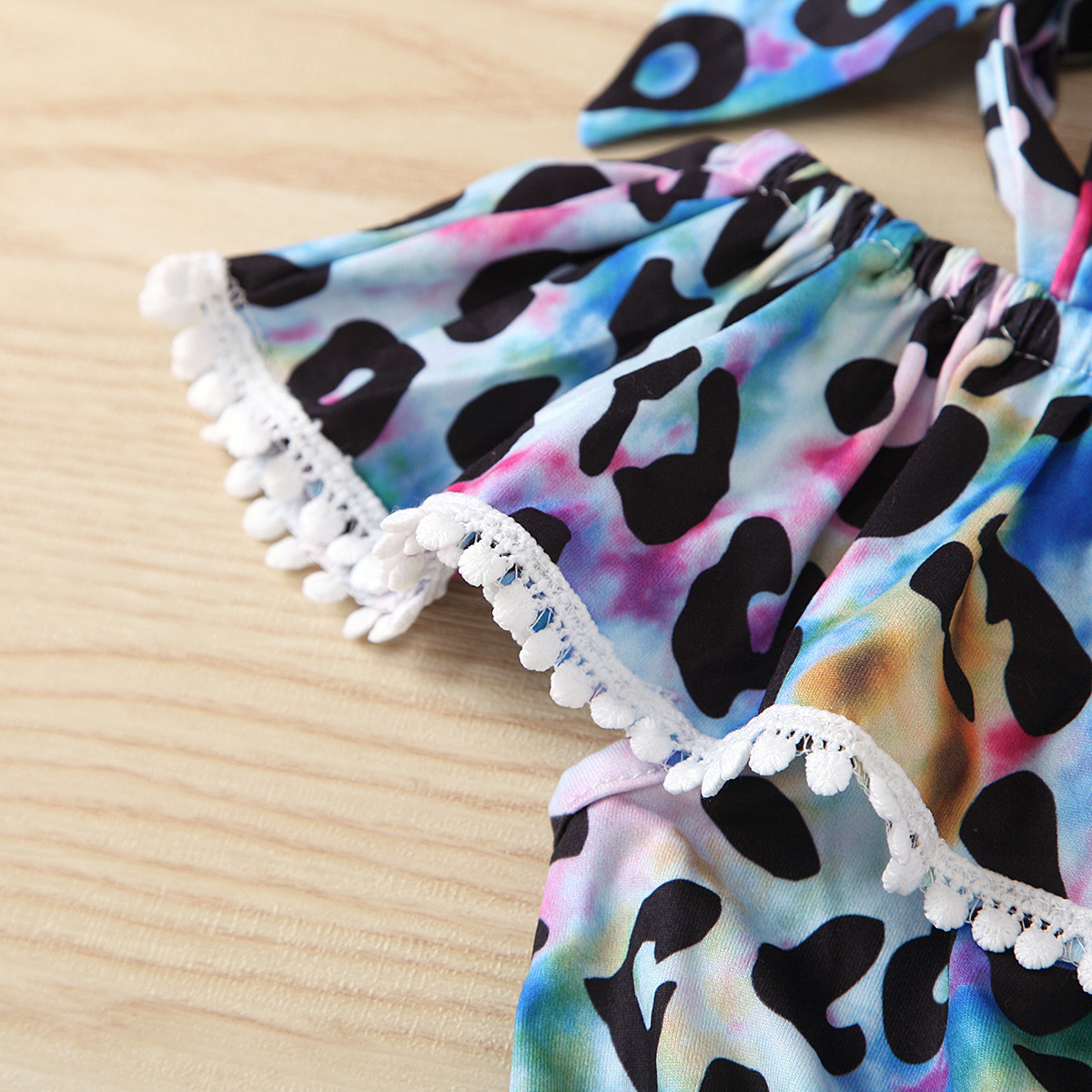 Mother&Kids Summer girls tie-dyed leopard print jumpsuit shorts_voghion.com