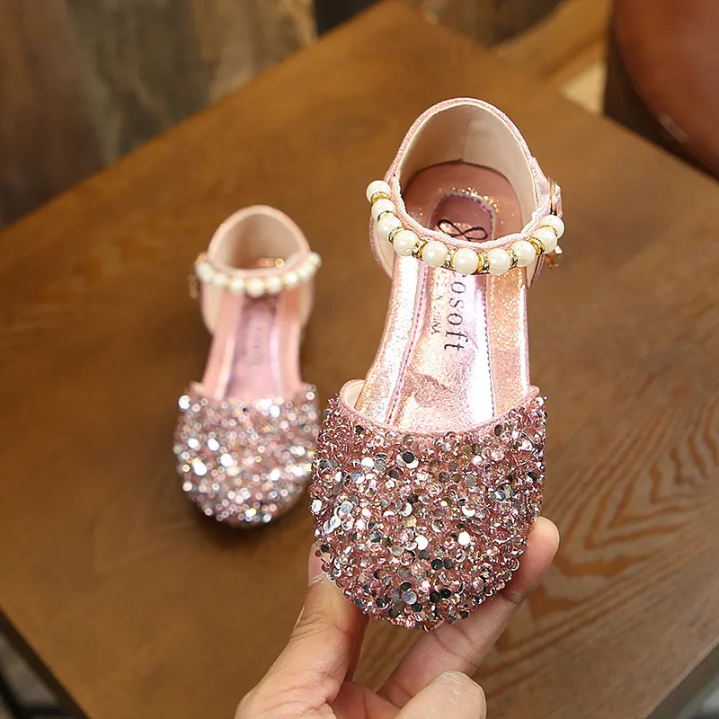 Girl Princess Sequins Pearl Sier Gold Pink Summer Spring Girls Sandals Cover Toe Toddler Fashion Party Dance Cutefeet_voghion.com