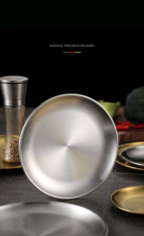 Korean Style 304 Stainless Steel Disc, Commercial Golden Barbecue Fruit Cake Tray, Meal Bone Plate, Shallow Plate_voghion.com