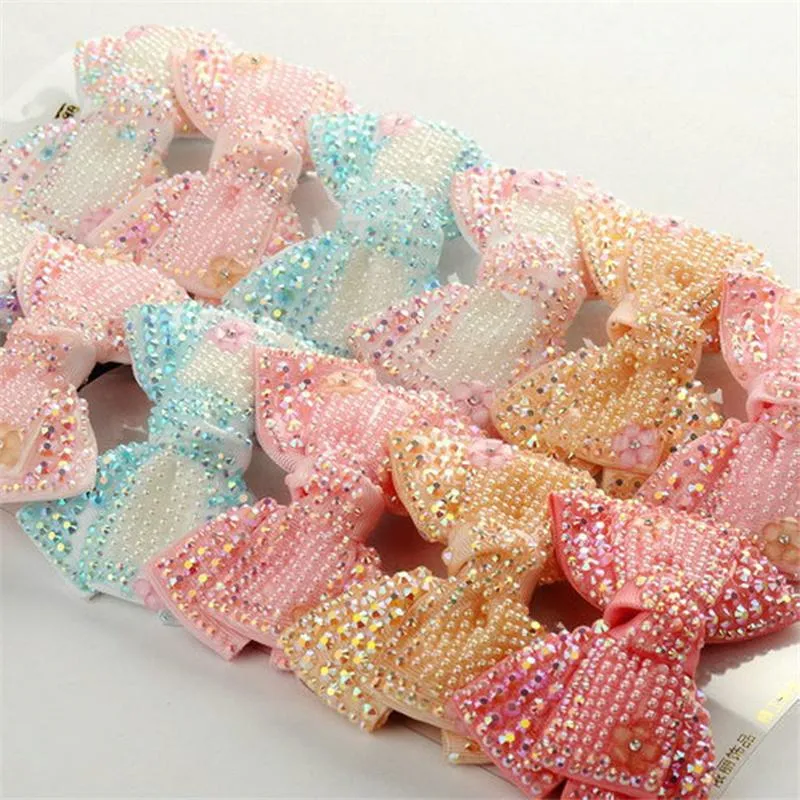 12 Pçs/lote 4" Strass Simples Com Clipes Pretos Para Crianças Meninas Boutique Laços De Cristal Grampos De Cabelo Acessórios Para Cabelo 6 Cores_voghion.com