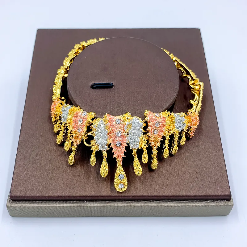 Ketten Dubai Modeschmuck Set Bunte Halskette Party Geschenk Armband Ohrringe Für Frauen Ring Hochzeit Zubehör_voghion.com