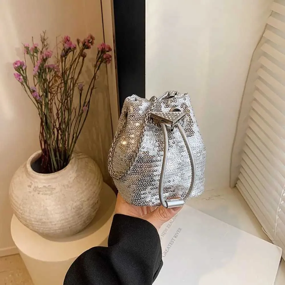Portable Rhie Glitter Bucket Sequin Crossbody Mobile Phone Bag Mini Chain Coin Purse GirlsC241217_voghion.com