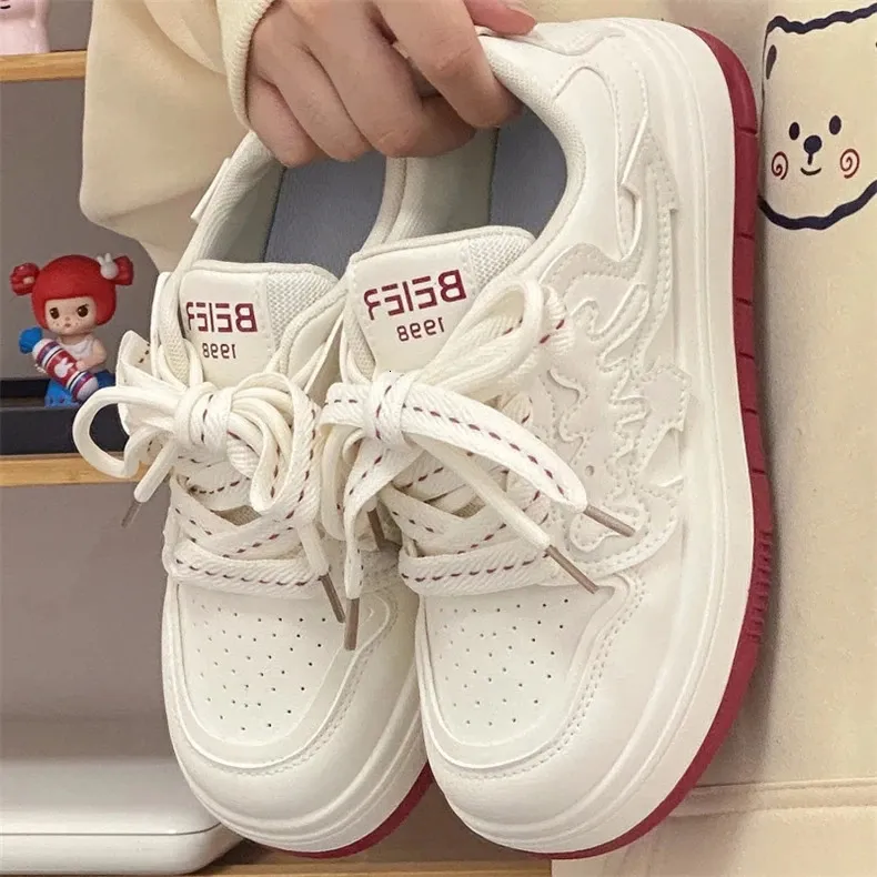 Women Platform White Lace Up Skateboard Flat Outdoor Comfortable Running Shoes Tennis Jogging Sneakers atos De Mujer_voghion.com