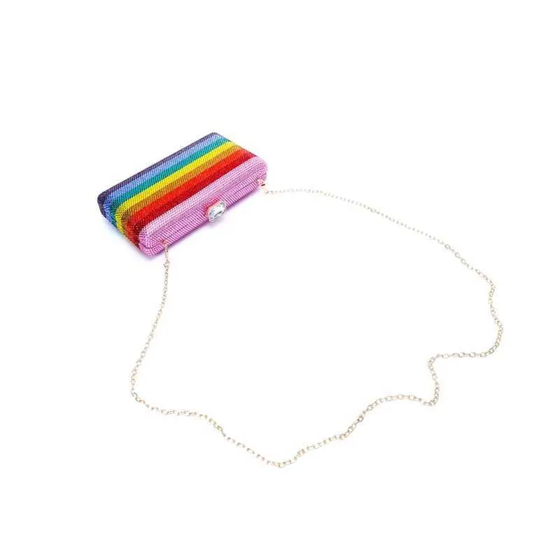 Neuestes Design Damen Rhie Handtasche Hochzeitsbankett Geschenk Kristall mehrfarbig gestreift Regenbogen Dia Abendessen Tasche Y241019_voghion.com