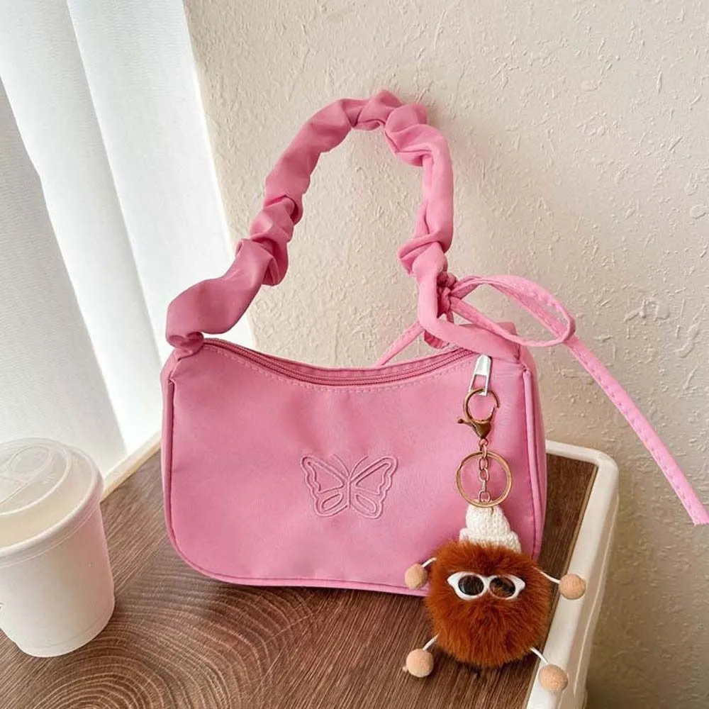 Borsa a tracolla con fiocco ricamato e farfalla Y2k Oxford in nylon con fiocco, grande capacità, stile coreano_voghion.com