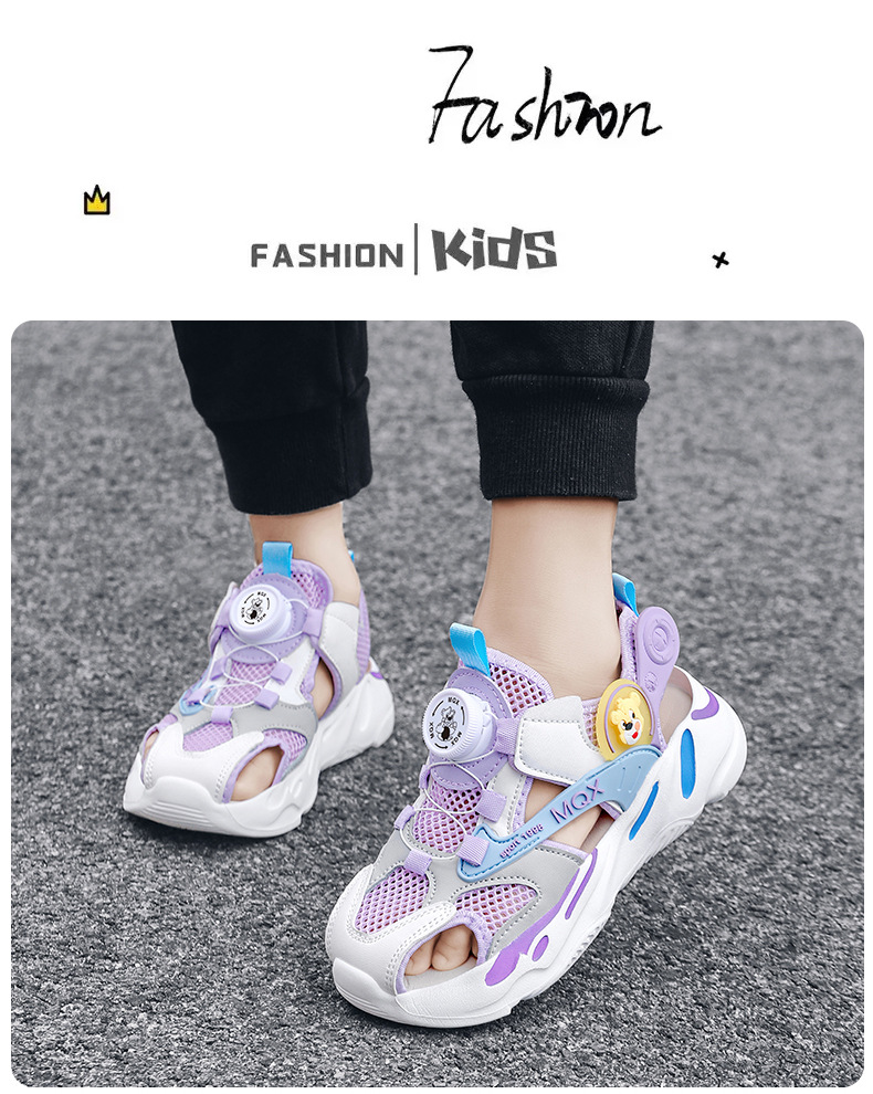 Baotou-Sandalen für Mädchen 2024 Sommer Neue Hohlnetz-Drehknopf-Strandschuhe für Kinder und Damen_voghion.com