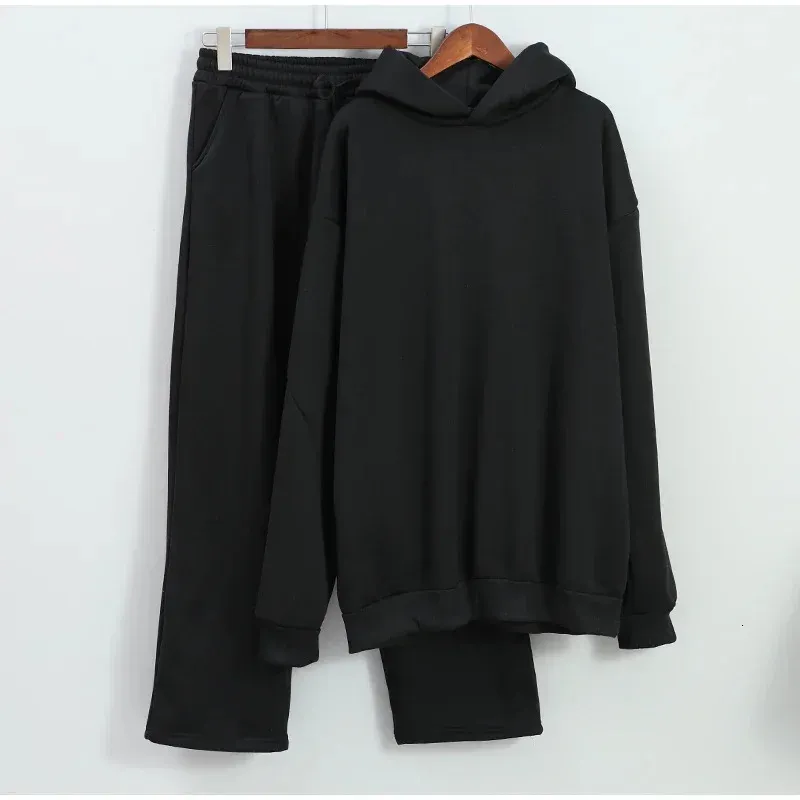 Tuta con cappuccio Y2k da uomo e da donna, autunno inverno 2024, semplice, spessa, casual, ampia, tinta unita, per strada, tuta 241011_voghion.com