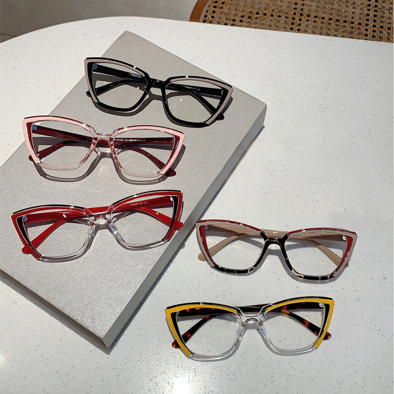 Cat Eye Flat Glasses Frame Personalized Splicing Anti-blue Light_voghion.com