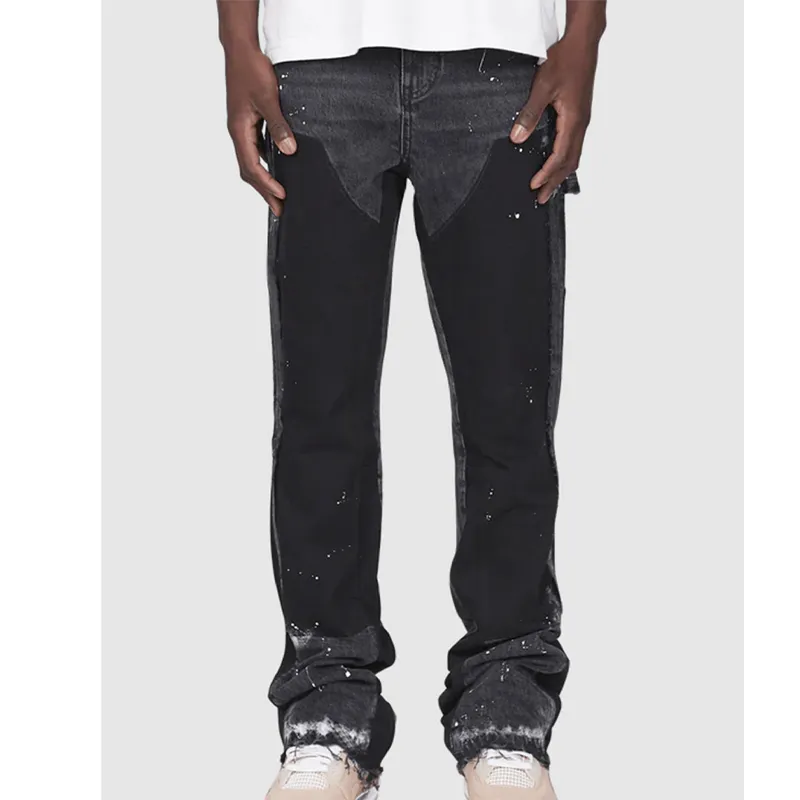 Ανδρικά τζιν Εργασιακά Stretch Patch Denim Stacked Flare παντελόνια_voghion.com