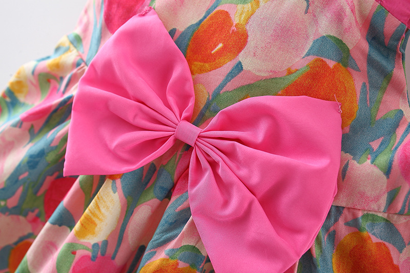 Newborn Baby Girl Dress Flower Printed Sling Bow Dress Send Hat_voghion.com