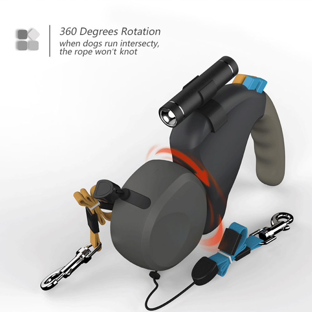 Retractable Dual Dog Leash For Walking Two Dogs With Light_voghion.com