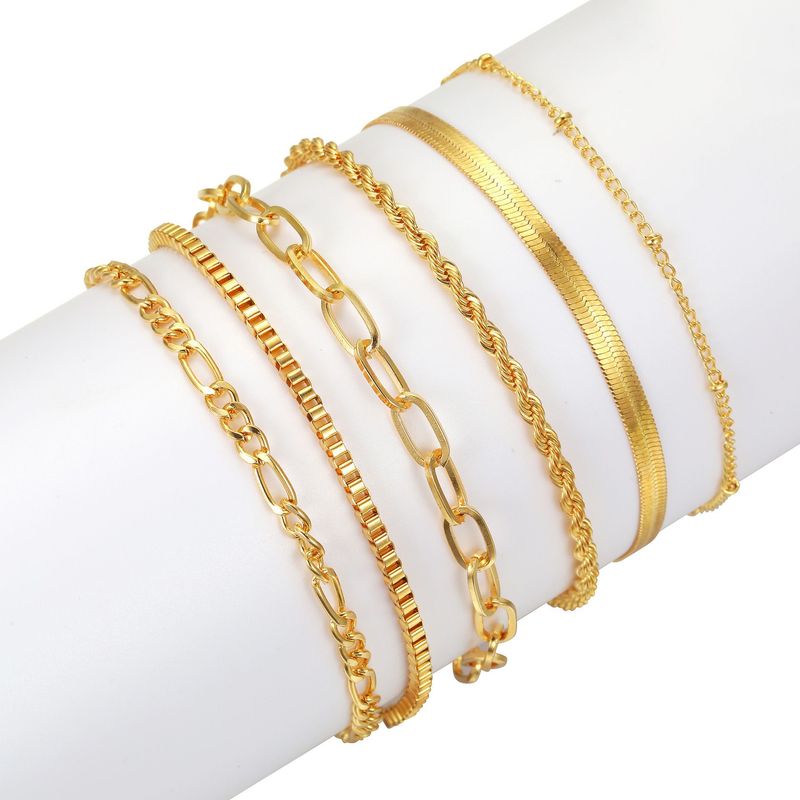 Metalen 5-delige set eenvoudige meerlaagse kettingarmband_voghion.com