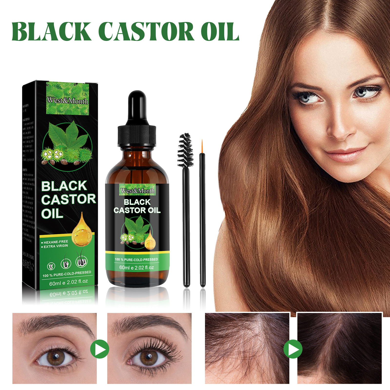 Le revitalisant à l'huile de ricin Wt&Month hydrate les racines des cheveux, solidifie les sourcils, les cils, épaissit naturellement et_voghion.com