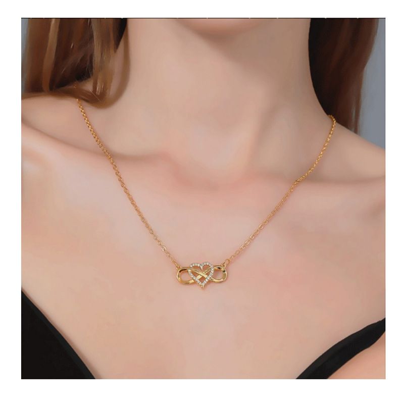 Romantische Mode Silber Gold Farbe Unendlichkeit Für Immer Liebe cz Glück Herz Anhänger Halskette für Frauen Geschenk Schmuck_voghion.com