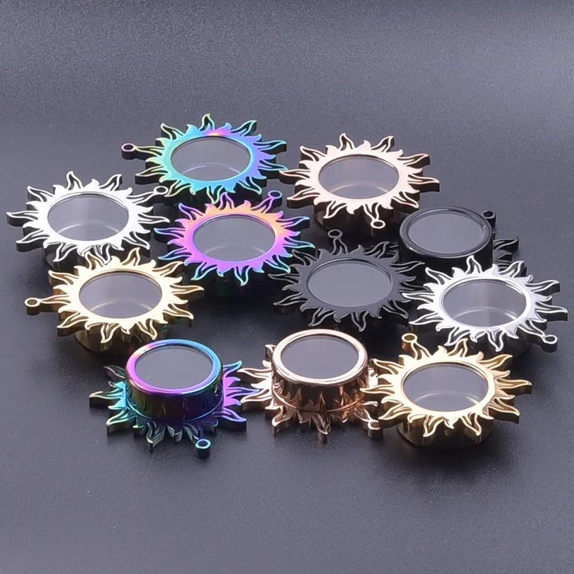 Collane con ciondolo 1 pezzo in acciaio inox Boho Sole galleggiante Medaglione con immagine vivente spesso rotondo Urna commemorativa per ceneri Relicario_voghion.com