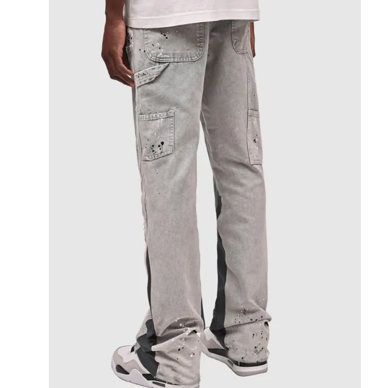 Ανδρικά τζιν Εργασιακά Stretch Patch Denim Stacked Flare παντελόνια_voghion.com