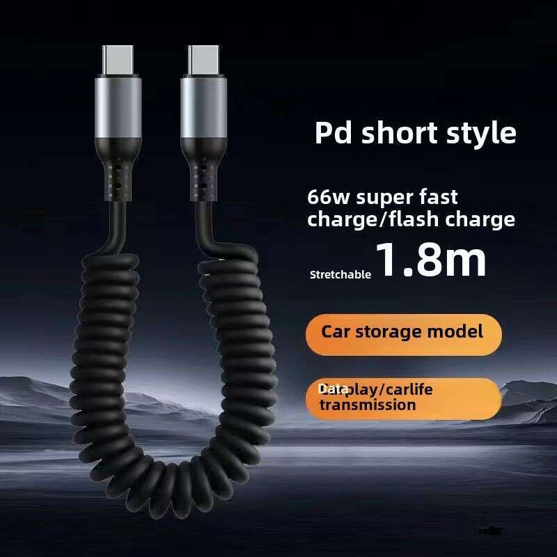 100W Çift Kafa Hızlı Araç Üstü 6A Teleskopik Veri Şarjı TypeC Spiral PD Yay Hattı_voghion.com