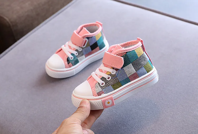 Children's Casual Shoes High Top Toddlers Kids Canvas Sneakers for Boys Girls Fashion Classic Checkered Soft Rubber Sole_voghion.com