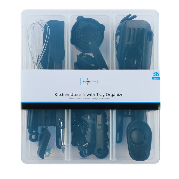 Mainstays 36 Piece Kitchen Gadget Set With Kitchen Cooking Utensils, And Drawer Organizer, Black_voghion.com