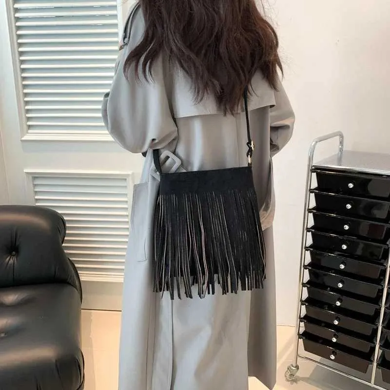 Damen Umhängetasche Mit Fransen Boho Schultertasche Set Leder_voghion.com