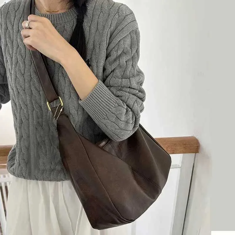 PU Leder Pendler Mode Vintage Casual Maillard Stilvolle Umhängetaschen für Frauen Textur Große Kapazität_voghion.com
