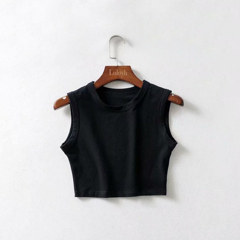 2024 Summer New Women's Top Cycling Cotton Solid Color Wide Edge Short Exposed Navel Vest_voghion.com